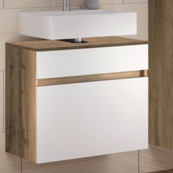 Wastafelonderkast Luna 60cm 1 lade - eik/wit