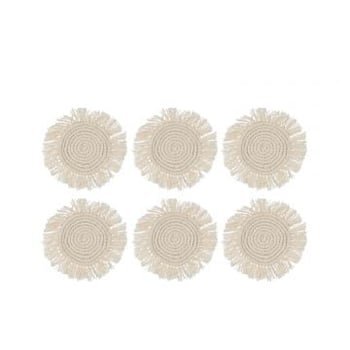 Set van 6 onderzetters franje katoen beige