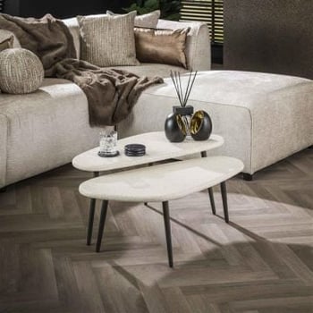 Salontafelset Marbella Elegance met zwarte tafelpoten-marmer composiet