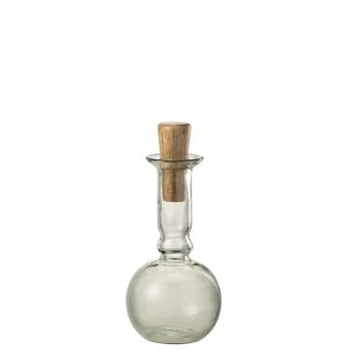 Fles rond lang kurk glas/hout transparant