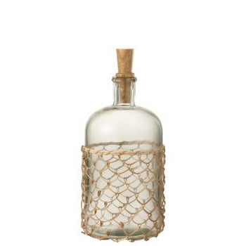 Fles breiwerk kurk glas/hout/riet transparant