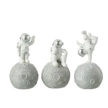 Spaarpot astronauten op maan poly wit/zilver assortiment van 3