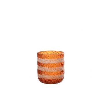 Theelichthouder strepen glas oranje/wit small