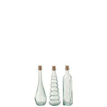 Fles werveling rond vierkant kurk gerecycleerd glas small assortiment van 3