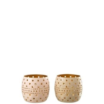Kaarshouder geperforeerd metaal lichtroze/beige assortiment van 2