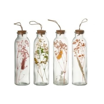 Hangende flessen kleurrijk gedroogde bloemen glas mix medium assortiment van 4
