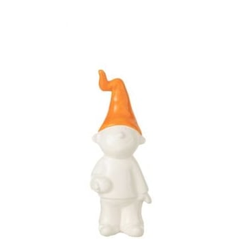 Kabouter staand keramiek wit/oranje small