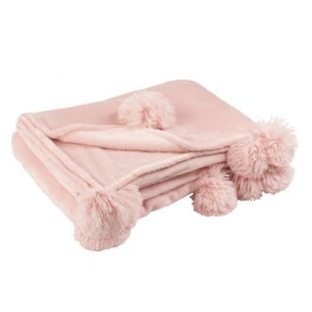 Plaid pompom polester zachtroze