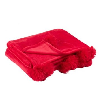 Plaid pompom polyester fushia