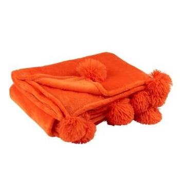 Plaid pompom polyester fel oranje