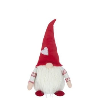 Kabouter hart textiel wit/rood large