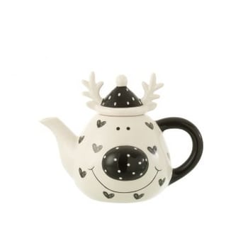 Theepot hert hart dolomiet wit/zwart