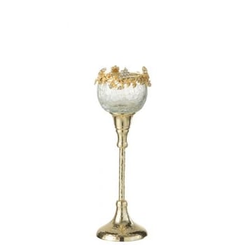 Theelichthouder viane metaal/glas goud/transparant medium