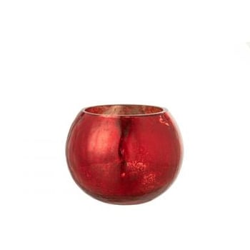 Windlicht bol craquele glas parel effect rood medium