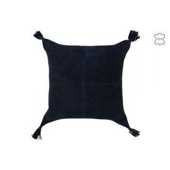 Kussen kwasten leder donker/blauw