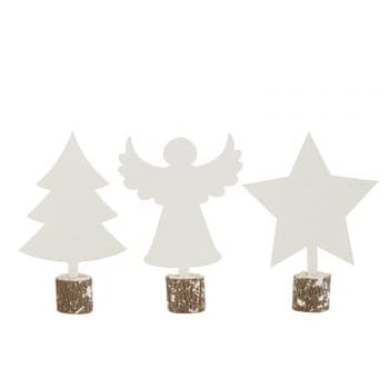 Kerstmis beeldjes multiplex wit assortiment van 3