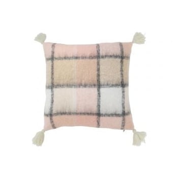 Kussen geruit polyester beige/roze