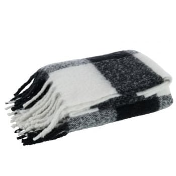 Plaid tegels polyester zwart/wit
