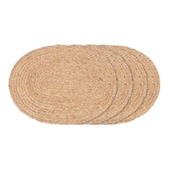 Natuurlijke gevlochten jute ovale placematset