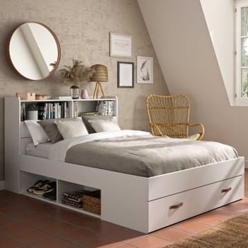 Tweepersoonsbed Sabri 140x190cm, 3 lades - wit