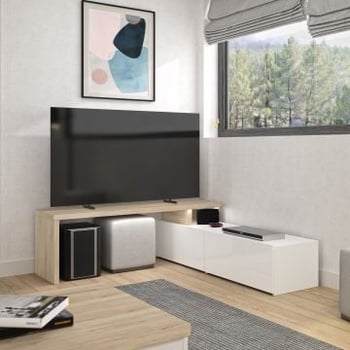 Tv-meubel Mikao hoek - eik decor/wit