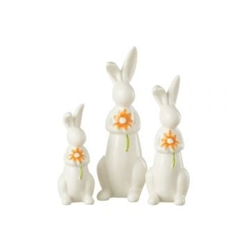 Set van 3 konijnen bloemen porselein oranje/wit