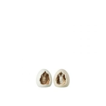 Konijn in ei porselein wit/beige small assortiment van 2