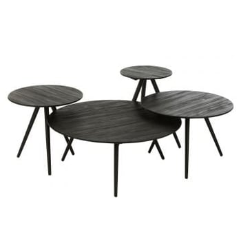 Set van 4 bijzettafel rond gerecycleerd teak zwart