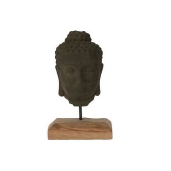 Decoratie hoofd teakhout/cement zwart/naturel