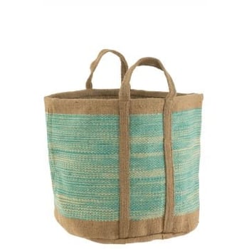 Mand rond met handvaten jute naturel/azuur