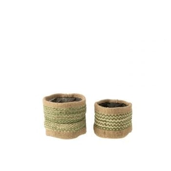 Set van 2 mand rond+band jute naturel/groen xs/s