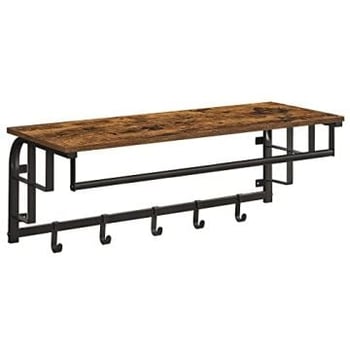 Wandkapstok, 5 haken, zwevende plank, rustiek bruin/zwart