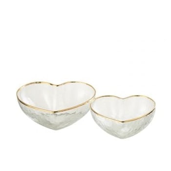 Set van twee aperoschaaltjes hart glas goud/transparant