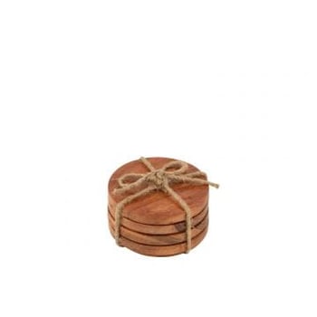 Set van 4 onderzetters rond aca hout donker naturel