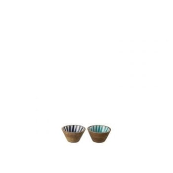 Kom stralen mango hout blauw/wit extra small assortiment van 2