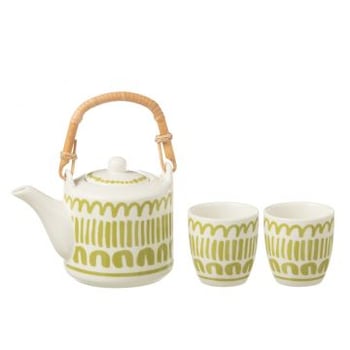 Set 3 theepotten set strepen doos keramiek groen