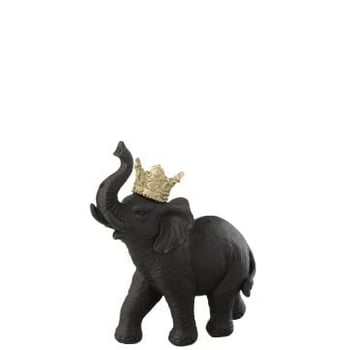 Olifant kroon staand resine zwart/goud