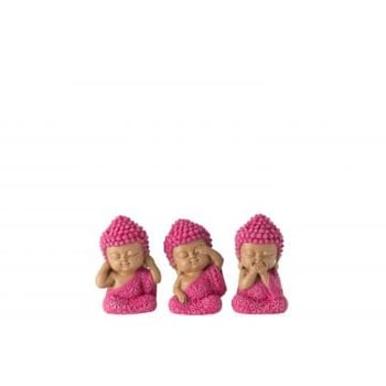 Monnik horen/zien/zwijgen resin roze assortiment van 3