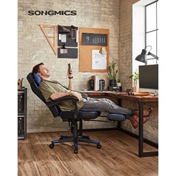 Gaming stoel bureaustoel, voetensteun, in hoogte verstelbare ergonomische 90-135° kantelhoek Belasting 150 kg Zwart Blauw