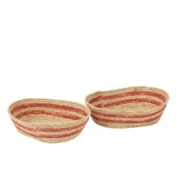 Set van 2 mand streepjes maïs naturel/rood
