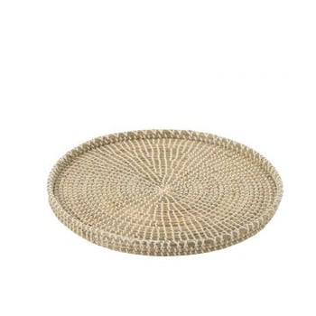 Plateau rond zeegras/plastic naturel/wit