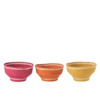 Mand kom zeegras roze/orange/geel assortiment van 3