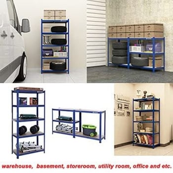 Stalen stellingkast met 5 etages, montage zonder gereedschap, berging in garage, maximale belasting. 650 kg, 30x75x150 cm