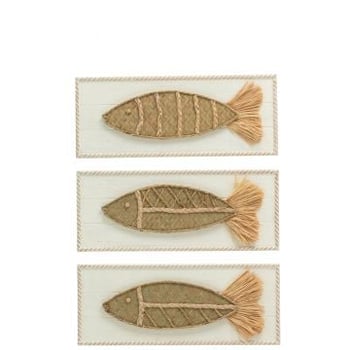 Wanddecoratie vis noli sparhout/mdf naturel assortiment van drie