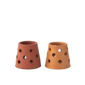 Theelichthouder gaia smal klei/glas rood/bruin assortiment van 3