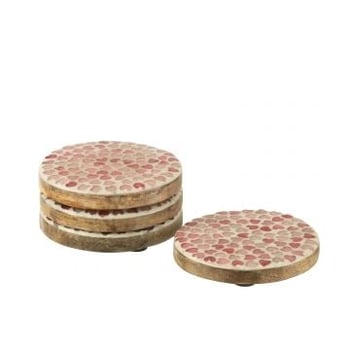 Set van 4 onderzetters hart mozaiek mango hout roze