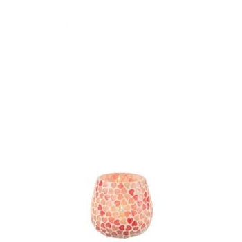 Theelichthouder hart mozaiek glas roze small