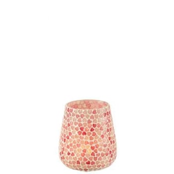Theelichthouder hart mozaiek glas roze large