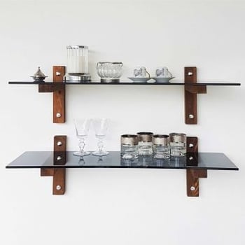 Locelso wandplank | massief houten frame | 8mm gehard glas | walnoot rook
