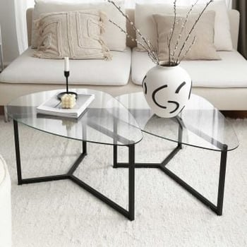 Locelso Salontafel Set | 100% Gehard Glas | 6mm Dikte | Mat Zwart